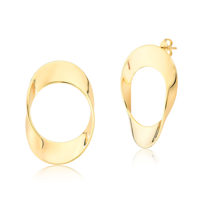 Brinco Oval Torcido Vazado Folheado a Ouro 18k 