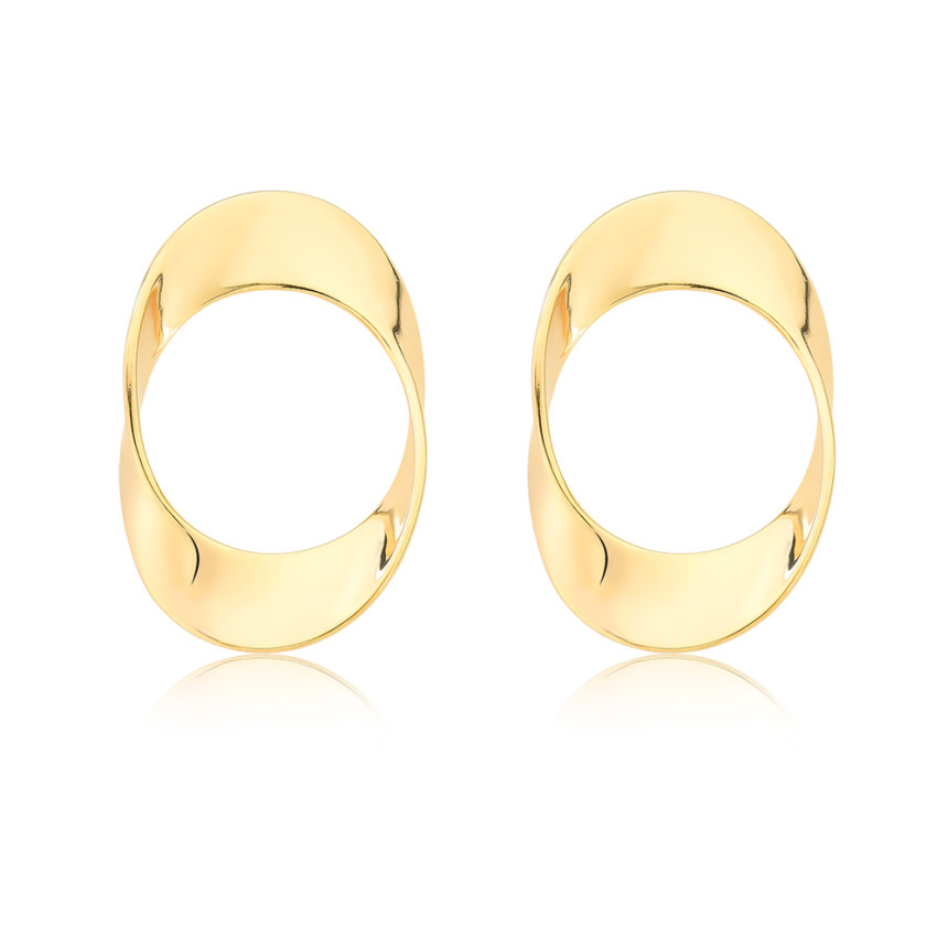 Brinco Oval Torcido Vazado Folheado a Ouro 18k 
