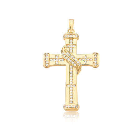Pingente Cruz c/ Fios Cravejados Folheada a Ouro 18k