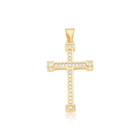 Pingente Cruz Cravejada c/ Detalhes nas Pontas Folheado a Ouro 18k