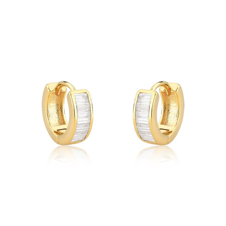 Argola Click Uma Fileira Cravejada Zircônia Baguete (1x6) 12mm Folheada a Ouro 18k 