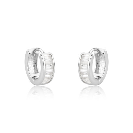 Argola Prata Leve Click Uma Fileira Cravejada Zircônia Baguete (1x6) 12mm