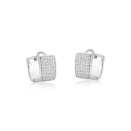 Argola Prata Leve Click Quadrada Seis Fileiras Cravejadas (6x9) 10mm