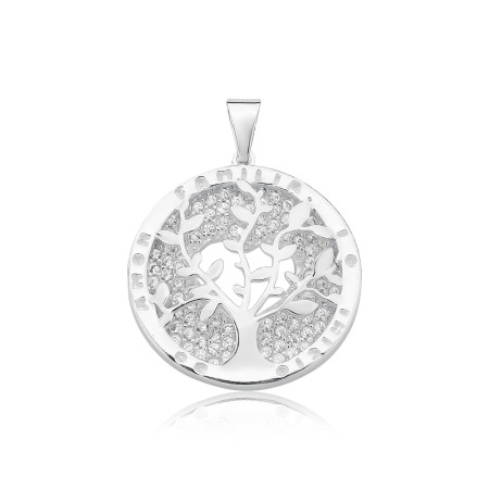 Pingente Prata Árvore da Vida Vazado Fundo Coração Cravejado 