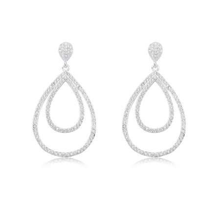 Brinco Prata Leve Gota Dupla Cravejada