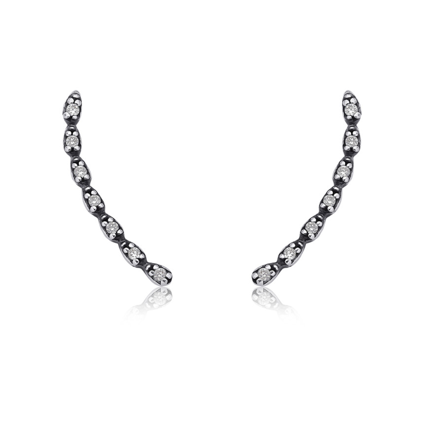 Brinco Prata Ear Cuff Cravejado Envelhecido  