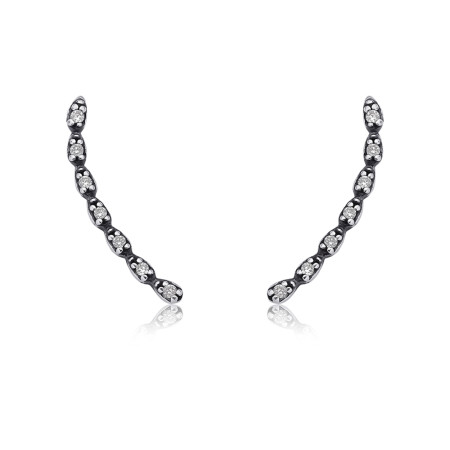 Brinco Prata Ear Cuff Cravejado Envelhecido  