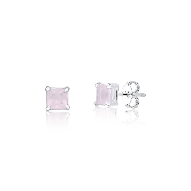 Brinco Prata Fixo Zircônia Quadrada Rosa Claro 5mm    