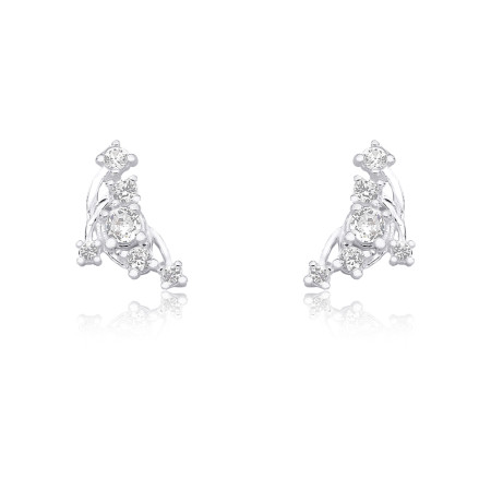 Brinco Prata Fixo Entrelaçado Zircônias Pontos Luz   