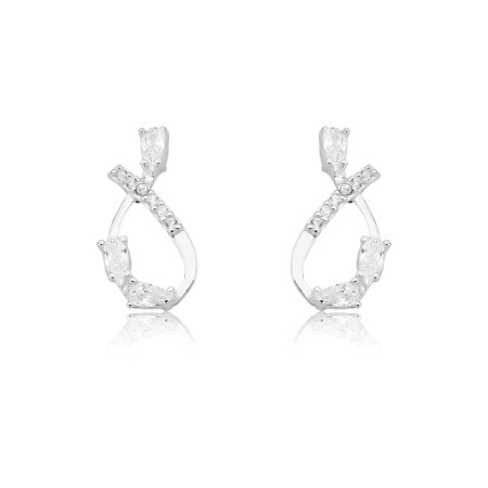 Brinco Prata Fixo Gota Vazada Fio Cravejado 