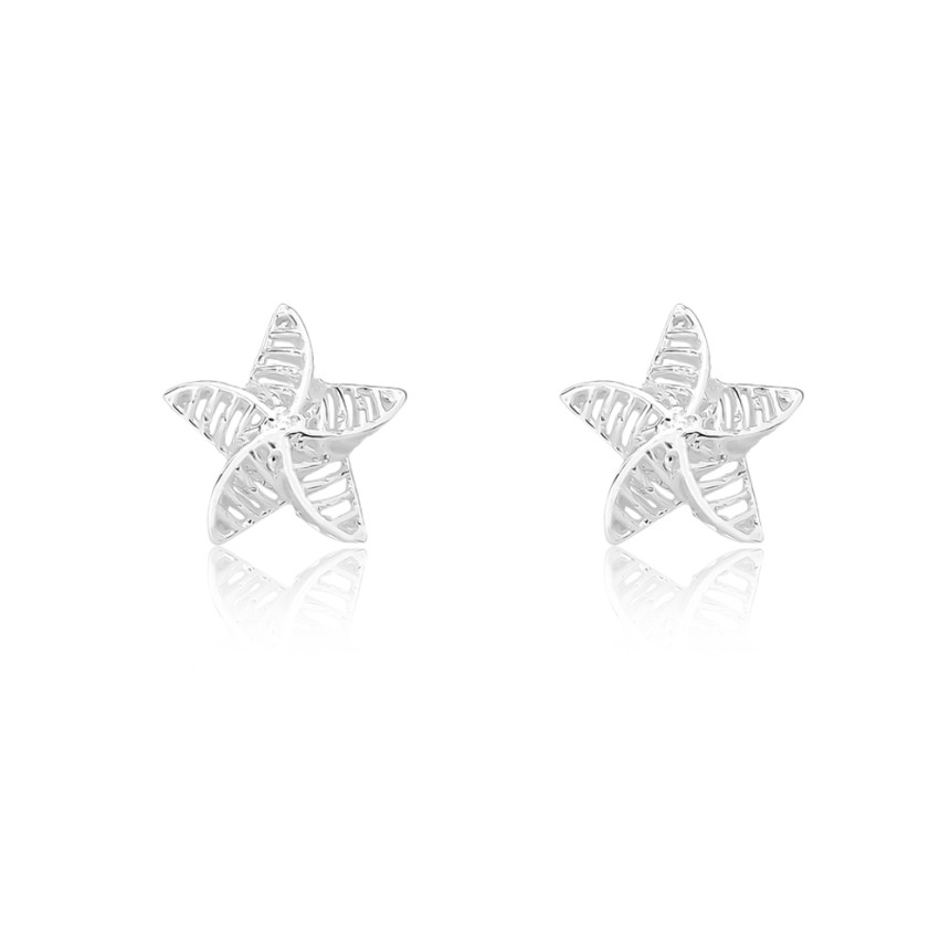 Brinco Prata Fixo Estrela Vazada 10mm