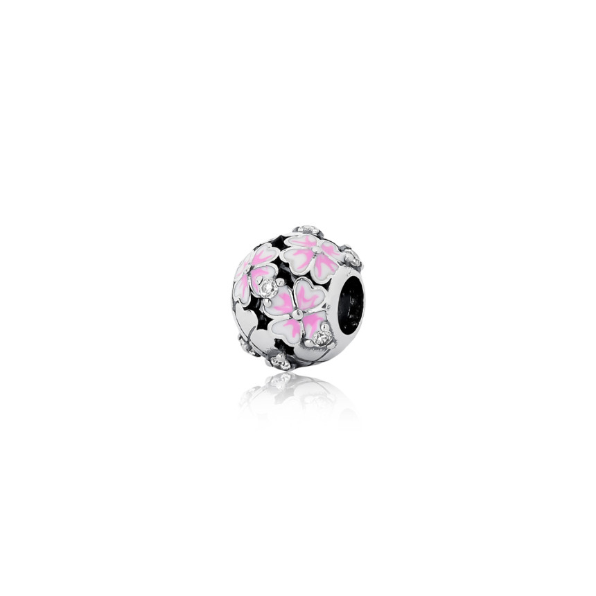 Berloque Prata c/ Ródio You Separador Flores Resina Rosa 