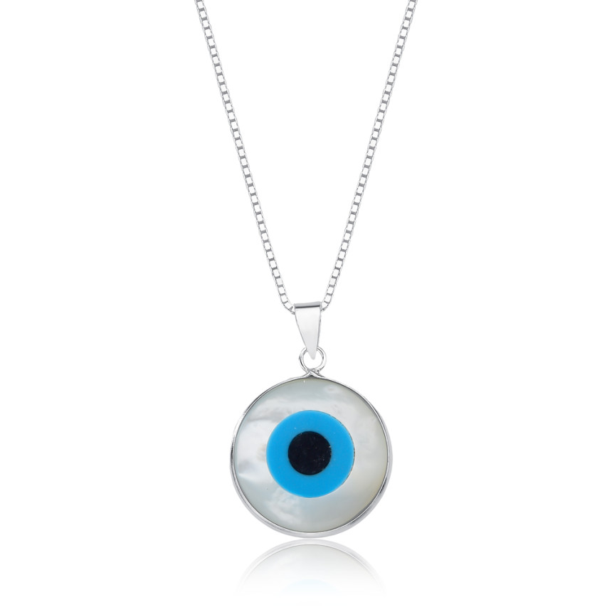 Gargantilha Prata Olho Grego Madrepérola 18mm