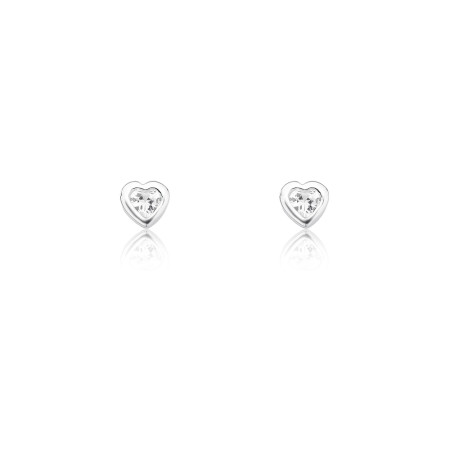 Brinco Prata Fixo Coração c/ Zircônia Embutida 4mm