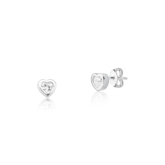 Brinco Prata Fixo Coração c/ Zircônia Embutida 4mm