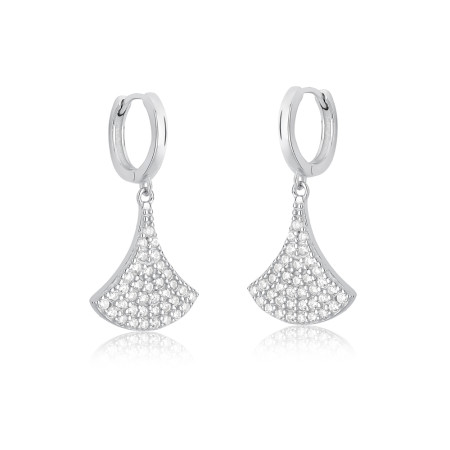 Argola Prata Click c/ Ródio Pingente Leque Cravejado