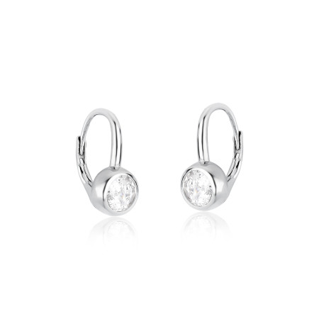 Brinco Prata c/ Ródio Zircônia Embutida Ponto Luz 7mm Gancho