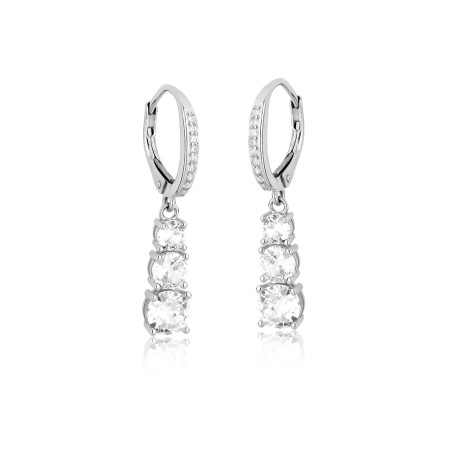 Brinco Prata c/ Ródio 3 Zircônias Ponto Luz Gancho