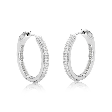 Argola Prata c/ Ródio Click Botão Duas Fileiras Cravejadas 25mm 