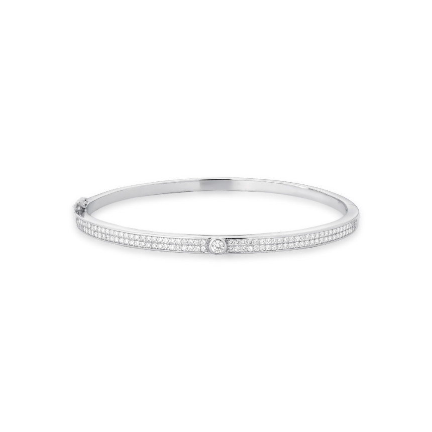 Bracelete Prata c/ Ródio 2 Fios Cravejados c/ Ponto Luz Central