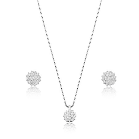 Conjunto Prata c/ Ródio Sol Cravejado