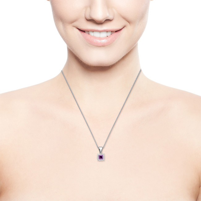 Conjunto Prata c/ Ródio Quadrado Zircônia Ametista Borda Cravejada