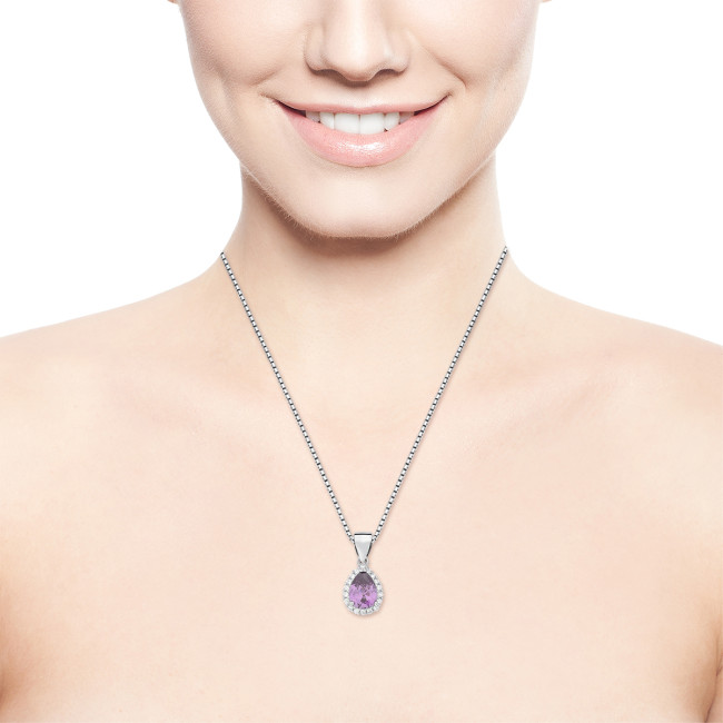 Conjunto Prata c/ Ródio Gota Zircônia Ametista Borda Cravejada