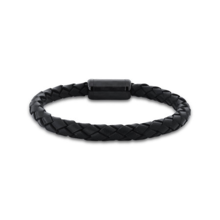 Pulseira Aço Rosso Preta Couro Traçado Fecho Trabalhado 20cm   