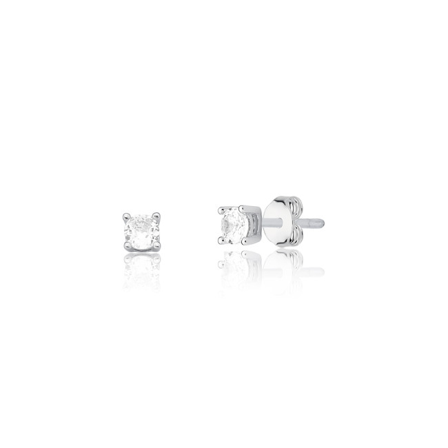Brinco Prata c/ Ródio Fixo Zircônia Redonda 4mm 