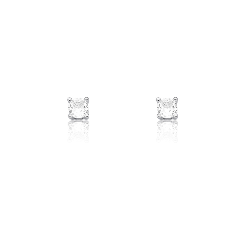 Brinco Prata c/ Ródio Fixo Zircônia Redonda 4mm 