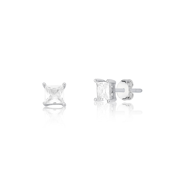 Brinco Prata c/ Ródio Fixo Zircônia Quadrada 5mm