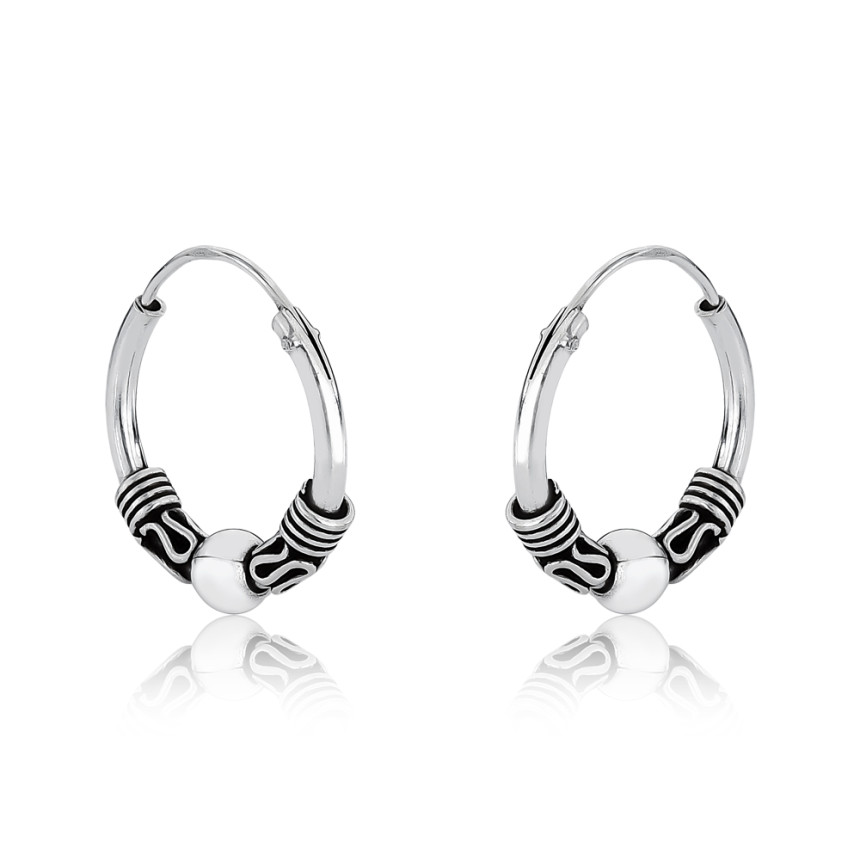 Argola Prata Bali c/ Esfera Envelhecida 16mm