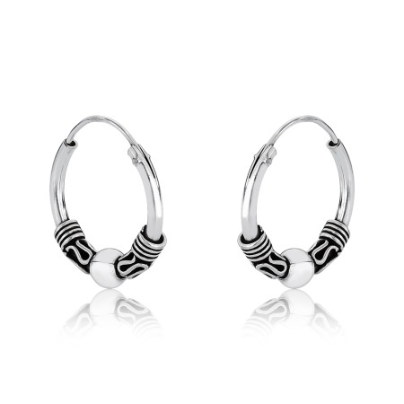 Argola Prata Bali c/ Esfera Envelhecida 16mm