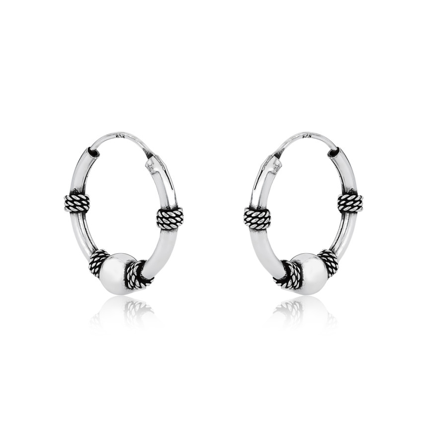 Argola Prata Bali c/ Esfera Envelhecida 18mm