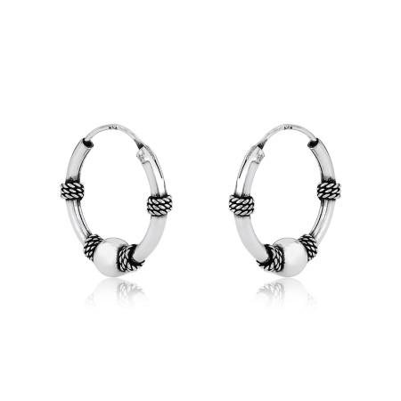 Argola Prata Bali c/ Esfera Envelhecida 18mm