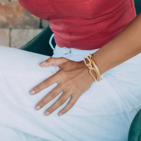 Pulseira Pipoquinha Dupla c/ Elos Folheada a Ouro 18k