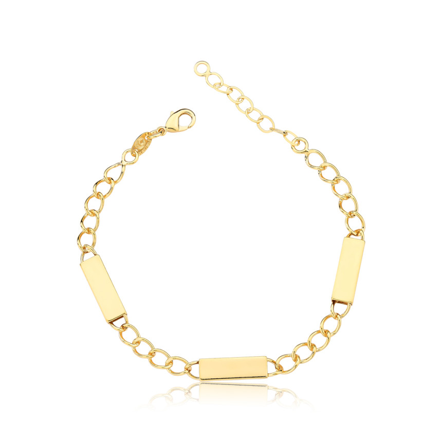 Pulseira Elos c/ Placas Lisa Folheada a Ouro 18k