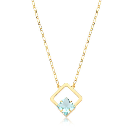 Gargantilha Pingente Quadrado Liso c/ Zircônia Acqua Folheada a Ouro 18k
