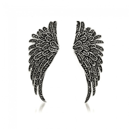 Brinco de Prata Leve Asa Envelhecida "G"