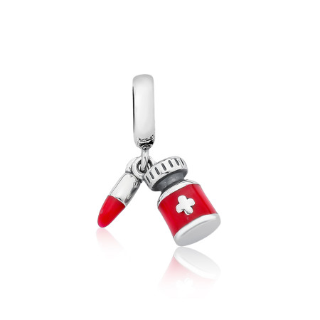 Berloque Prata c/ Ródio You Argola Enfermagem Resina Vermelha 