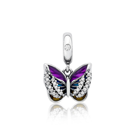 Berloque Prata c/ Ródio You Argola Borboleta Cravejada Resina Colorida