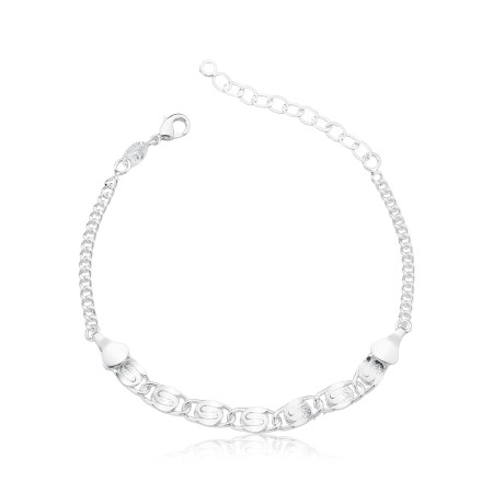 Pulseira Prata Leve Grumet c/ Elos Trabalhados