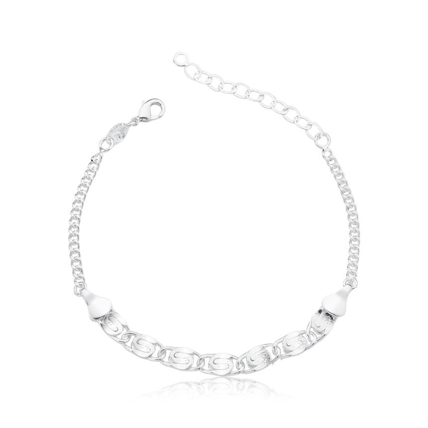 Pulseira Prata Leve Grumet c/ Elos Trabalhados