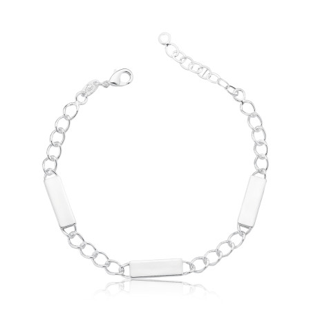 Pulseira Prata Leve Elos Ovais c/ Placas Lisas
