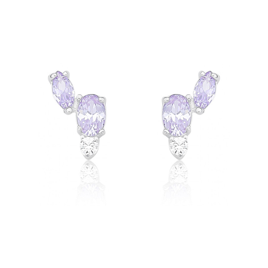 Brinco Prata Fixo Zircônia Lavanda e Ponto Luz