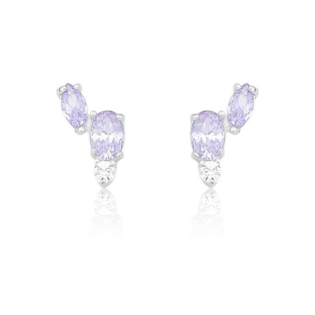 Brinco Prata Fixo Zircônia Lavanda e Ponto Luz