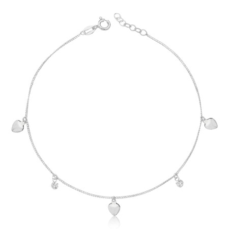  Tornozeleira Prata Gumezinha Corações