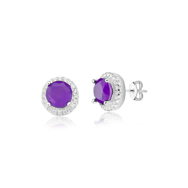 Conjunto Prata Fusion Ametista Redondo Borda Cravejada 8mm
