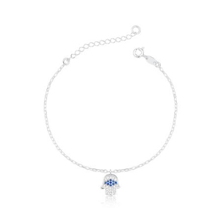 Pulseira Prata Cartierzinha c/ Pingente Mão de Fátima Cravejado 