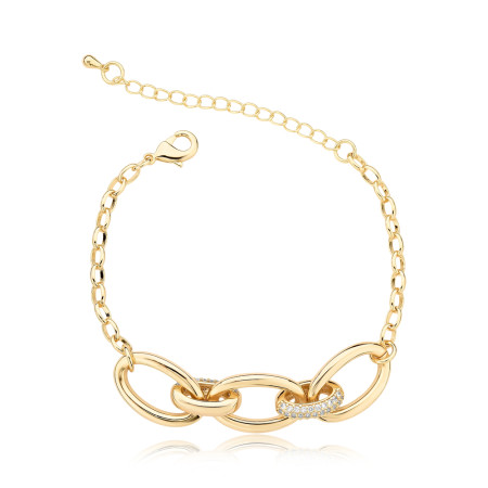 Pulseira Portuguesa c/ Elos Lisos e Cravejados Folheada a Ouro 18k  